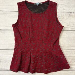 Eva Franco Burgundy Metallic Peplum Tank